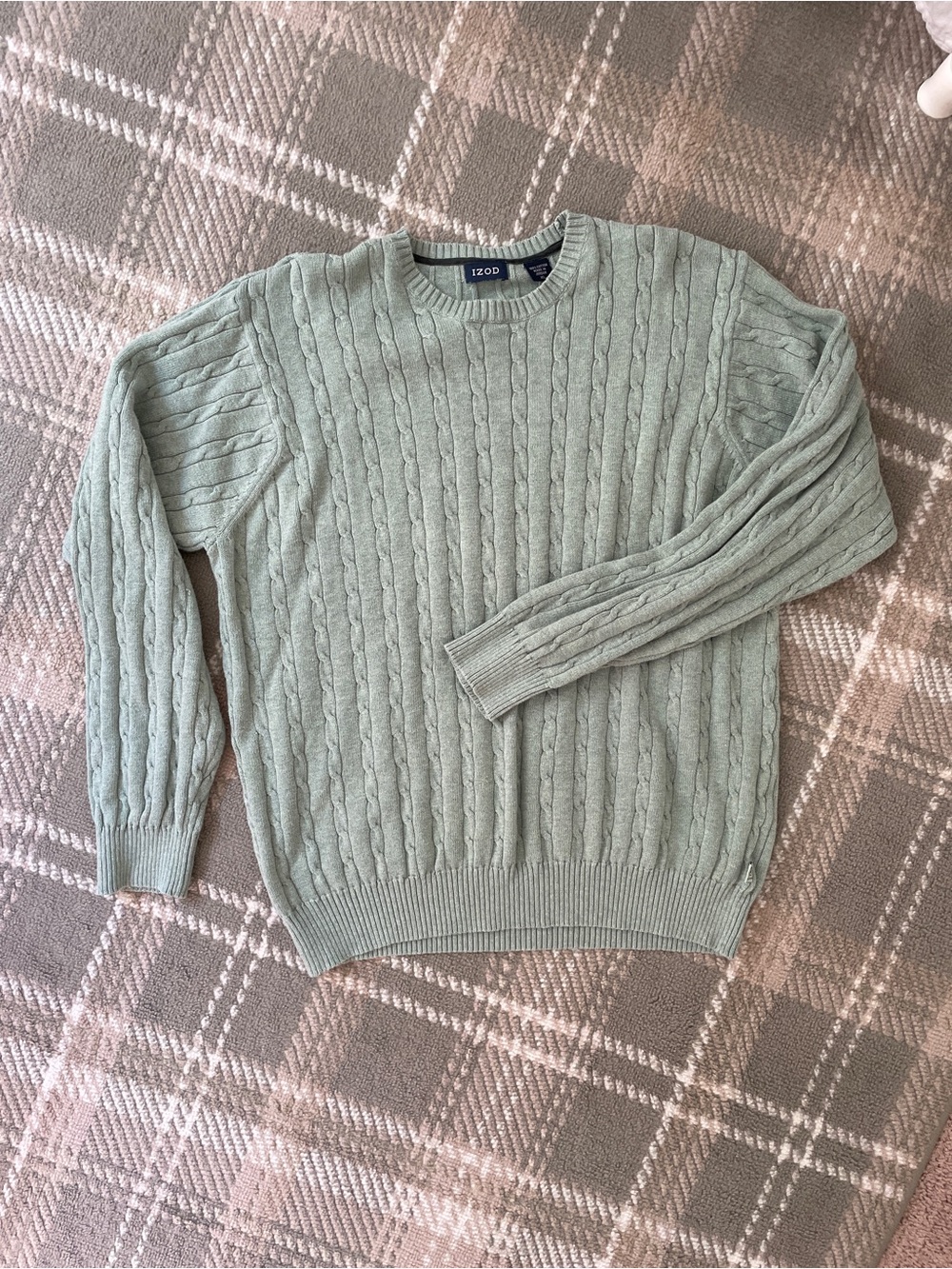IZOD men’s 100% cotton green cableknit crewneck sweater XL